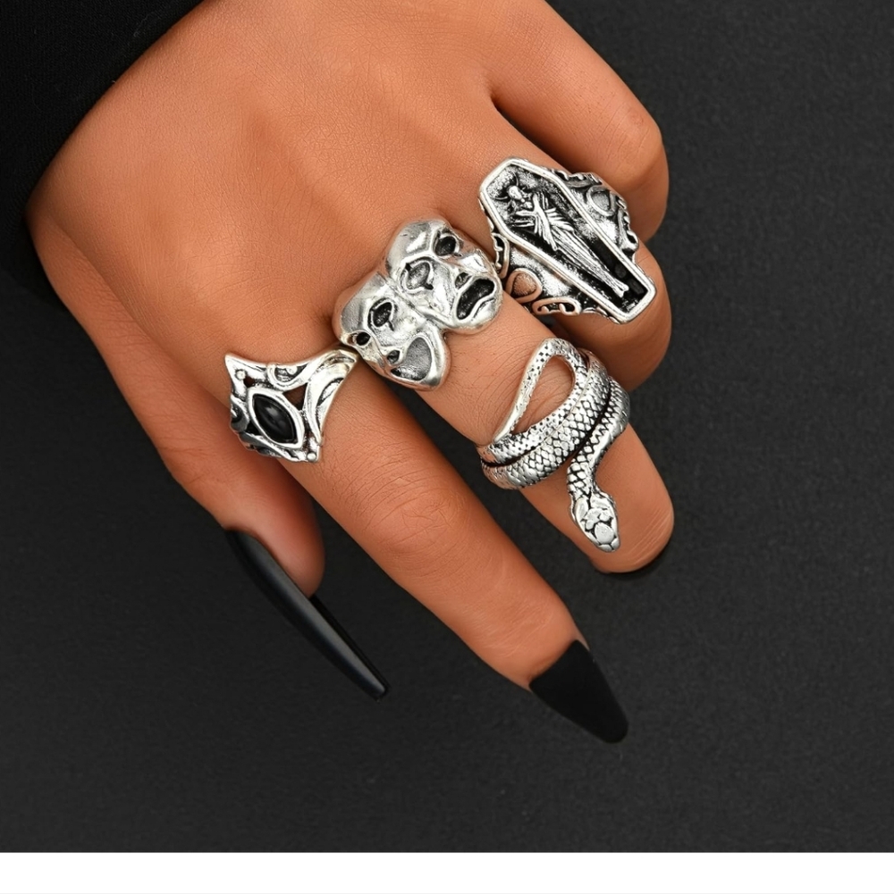 Silver Gothic Mixed Midi & Stackable Rings Set - … - image 3